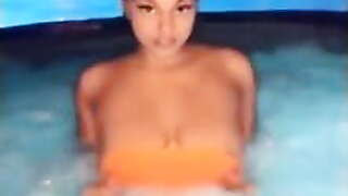 Cute Busty Teen Flashing Tits in Hottub