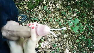 handjob  cumshot in the forest