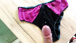 quick cumshot on wife's panties