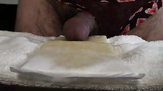 Peeing on a pad in panties made me cum