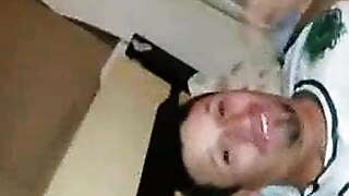 Brunette slut sucking cock while talking on phone with bf.