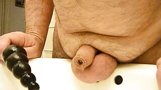 BI Grandpa bathroom cock ass &amp; piss play docking with toy