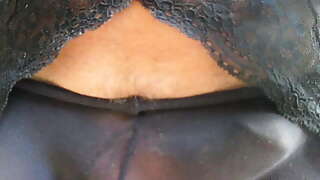 wanking in pantyhose cum dribbles - part 2
