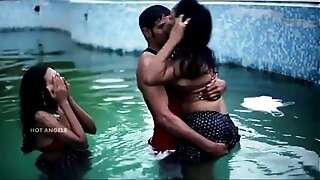 Husband Fucks his Wife and Friend in Pool in Threesome