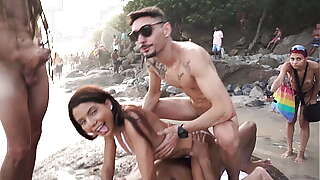 Daped-In-Public #3 : Bianca DANTAS fucks in front of a lot of people at an overflooded beach (DAP, anal, public sex, monster cocks, voyeur, perfect ass, ATM, 3on1) OB299