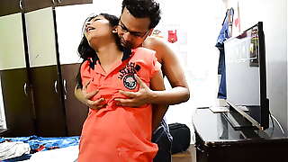 Indian husband pressing boobs of his newly married wife.