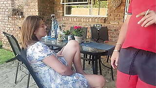 Mutual masturbation Caught my friends wife fingering herself on the patio so i joined her