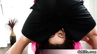 Big beautiful MILF likes to gets fucked on the yoga ball and her instructor is happy