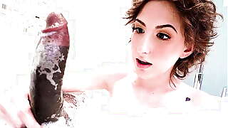 Playing with her stepdad'_s black cock in the bath