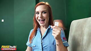 FAKEhub - Hot redhead nurse with perfect little pink shaved pussy has to collect a sperm sample