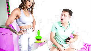Super hot stepmom catches her stepson jerking off