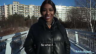 Public Agent Josy Black shows her big beautiful black ass whilst riding a big fat dick
