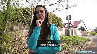 Public Agent Brunette jogger with a great ass measures a big cock before fucking it
