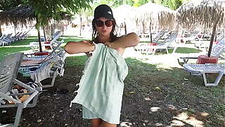 StepMom Seduces StepSon by showing Tits and Pussy in a AquaPark. Public Blowjob
