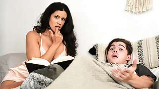 Sex with Busty MILF Penny Barber starts after she noticed stepson's boner in their bed