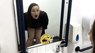 Cheating wife fucks employee in pub toilet while husband waits outside and gets a surprise load all over her face